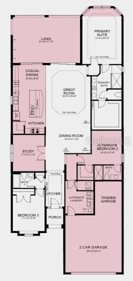 Floor Plan - Additional Highlights Include: casual dining extension, extending flooring to primary suite, tray ceiling in great room and primary suite, tandem garage, laundry sink, and outdoor kitchen rough-in
