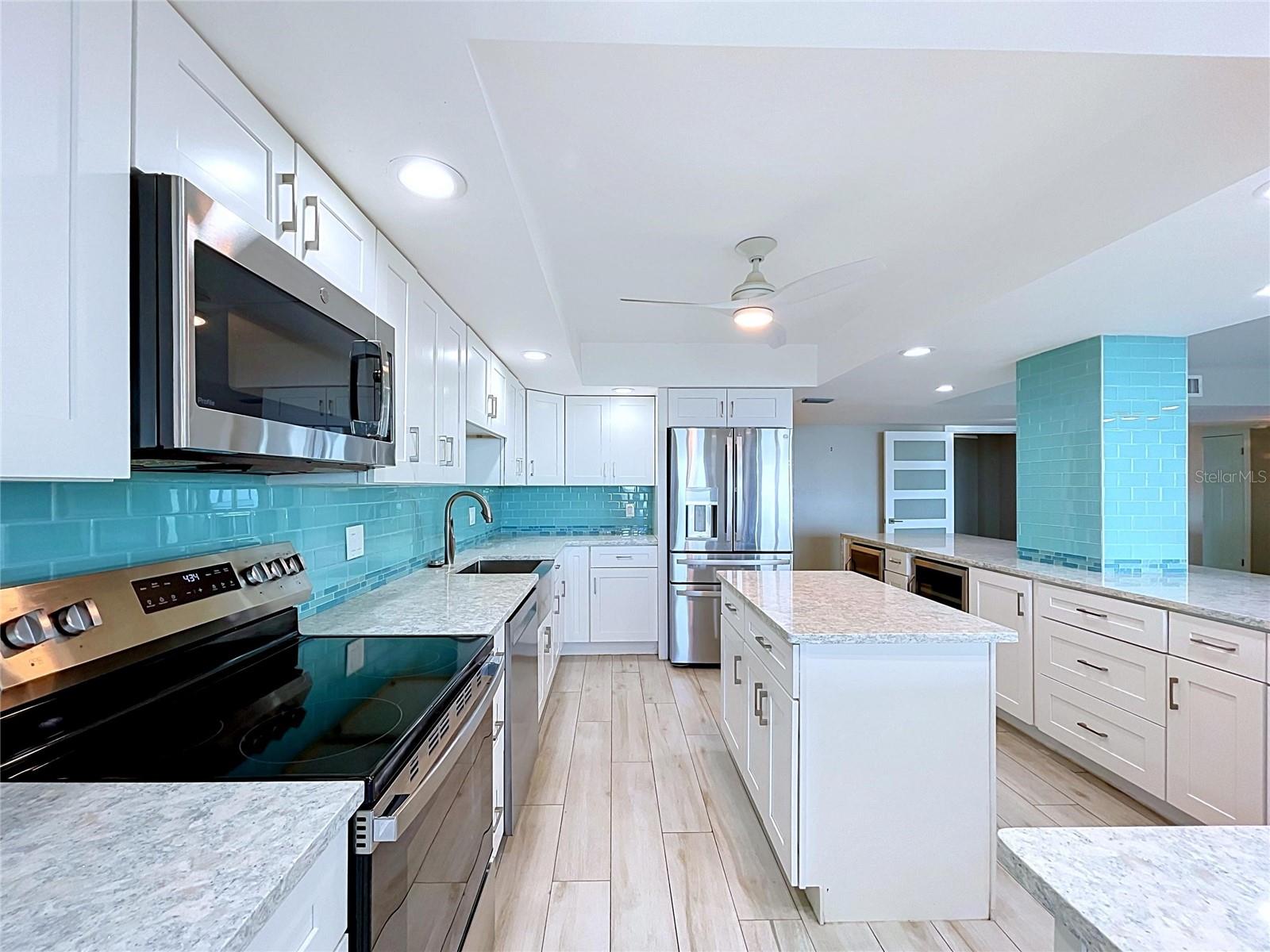 Beautiful updated kitchen with prep island.