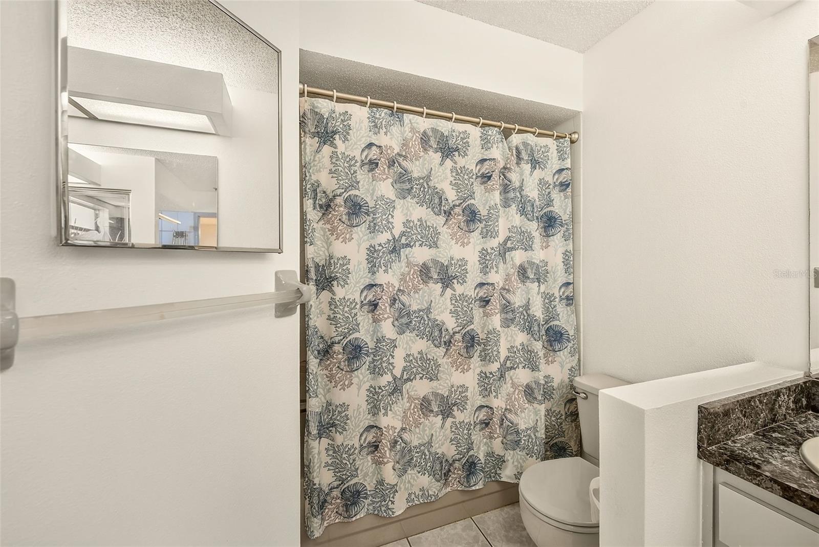 View of master shower and toilet