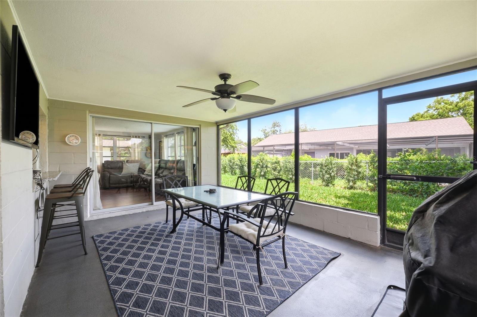large screened in patio area