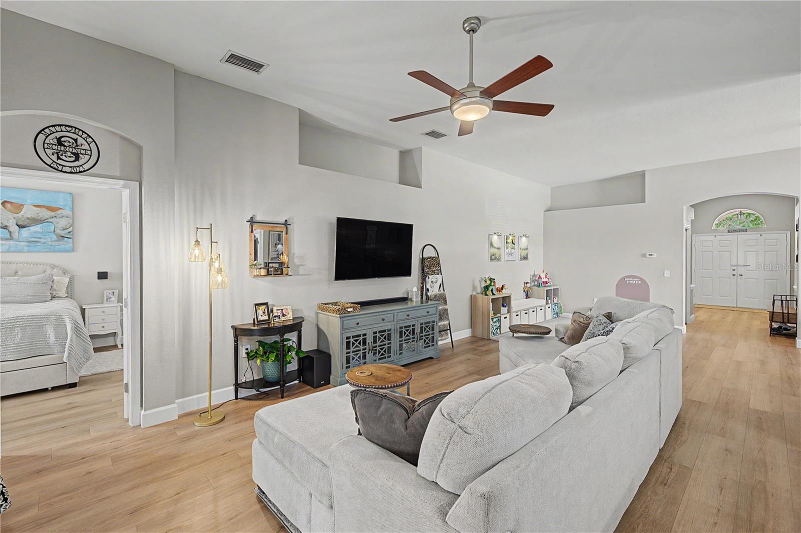 View from kitchen into great room