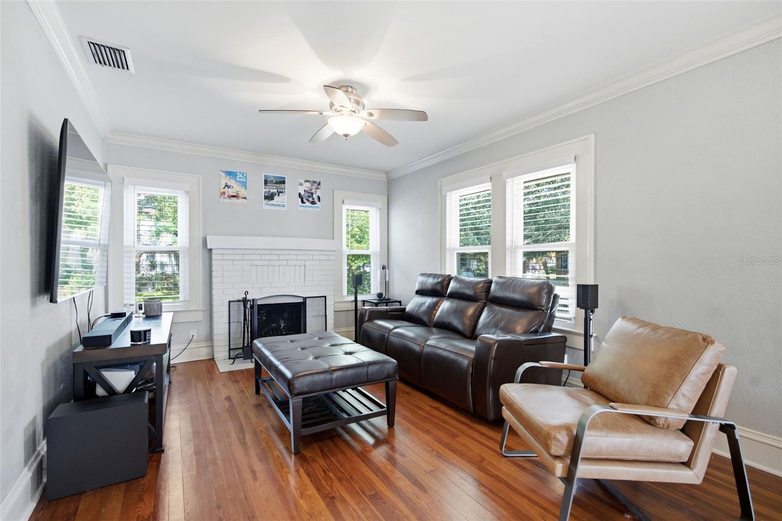 Living Room with Wood Burning Fireplace