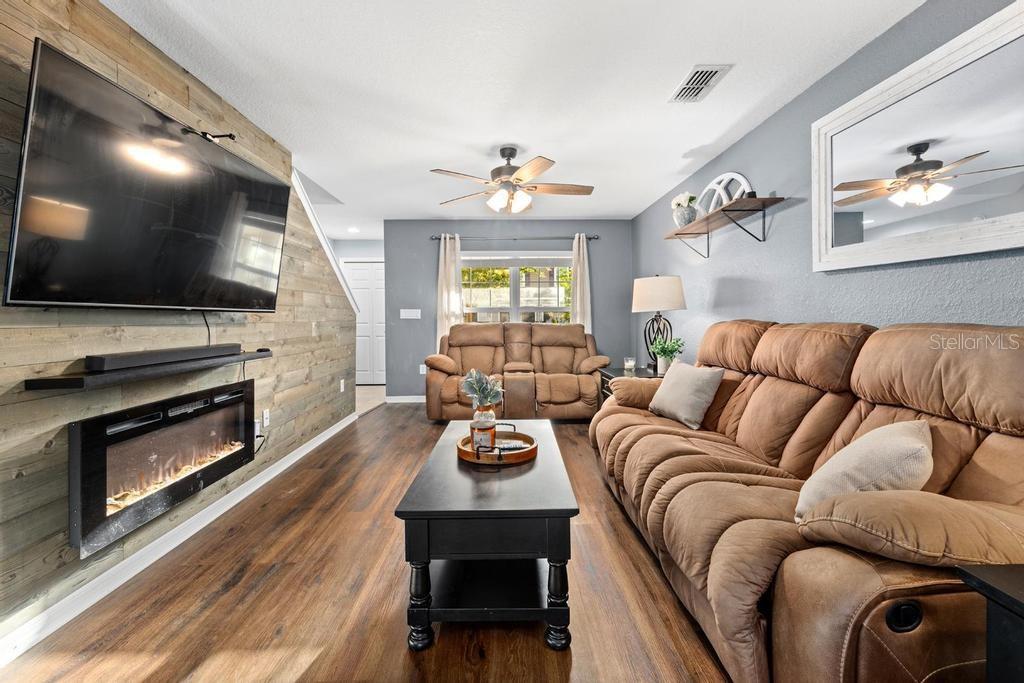 shiplap wall with fireplace