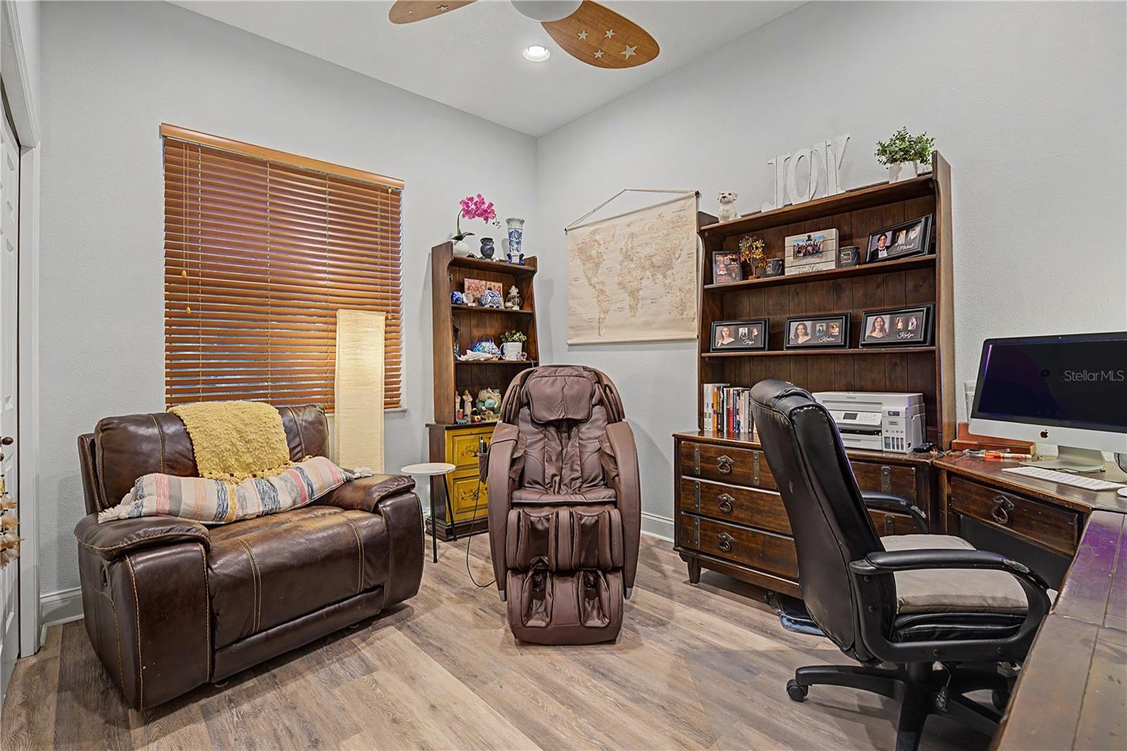 Downstairs bedroom set up as a home office