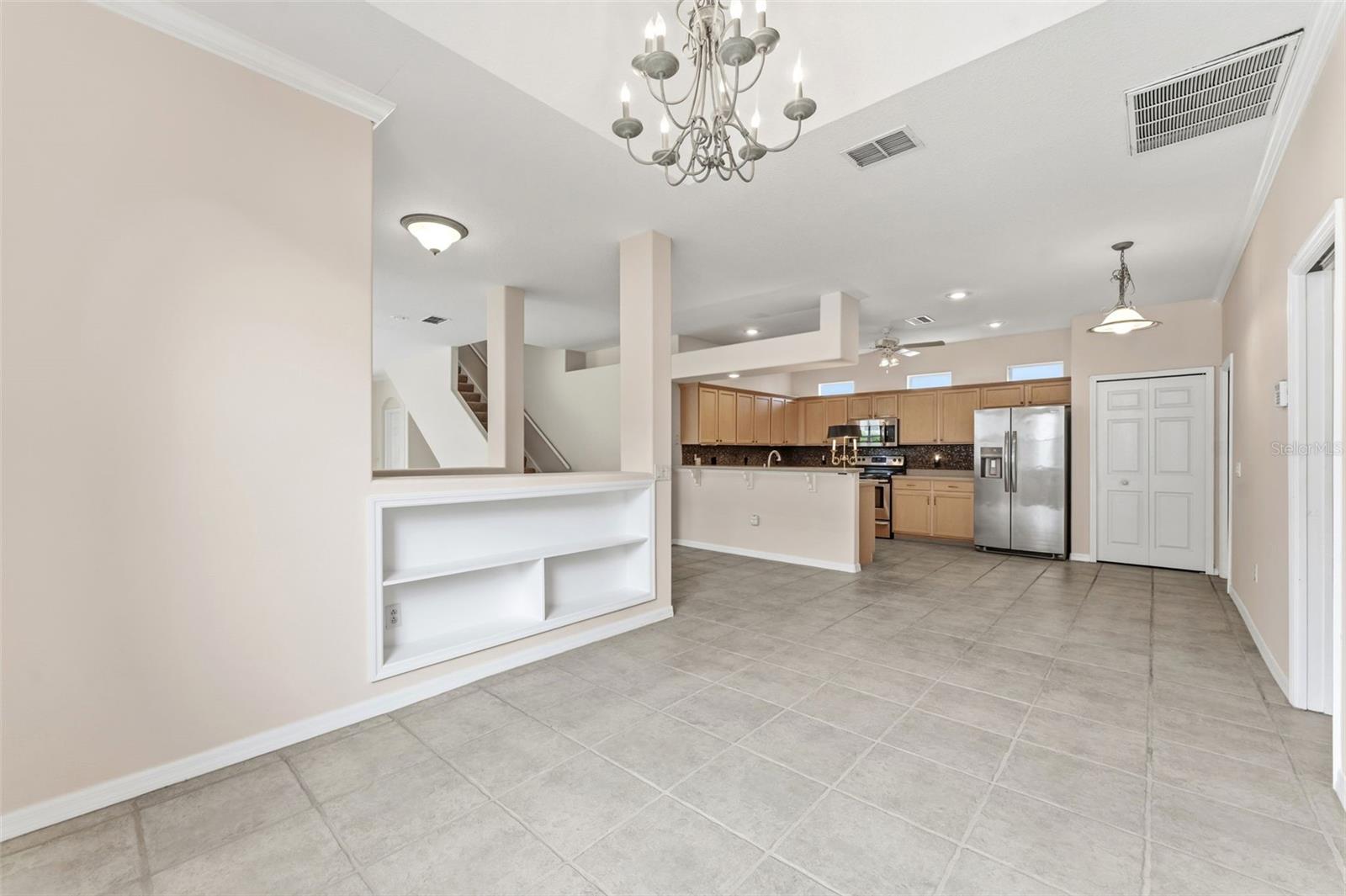 Looking from the dining room to the kitchen.