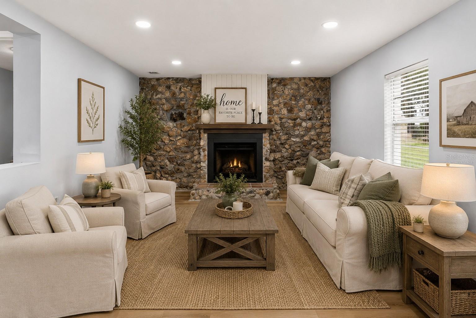 living room virtually staged