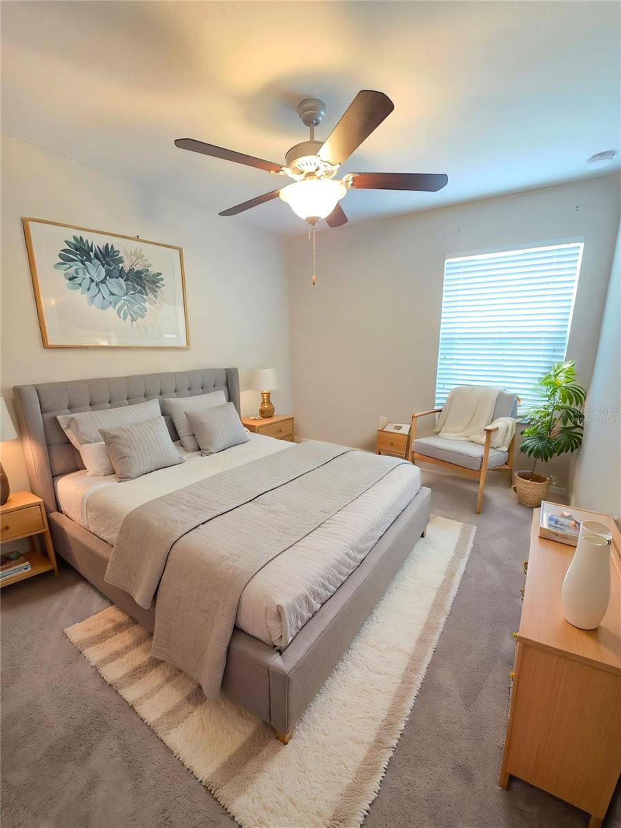 Virtually staged bedroom.