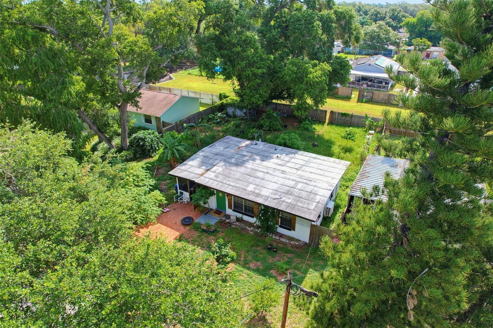Aerial view of fenced yard