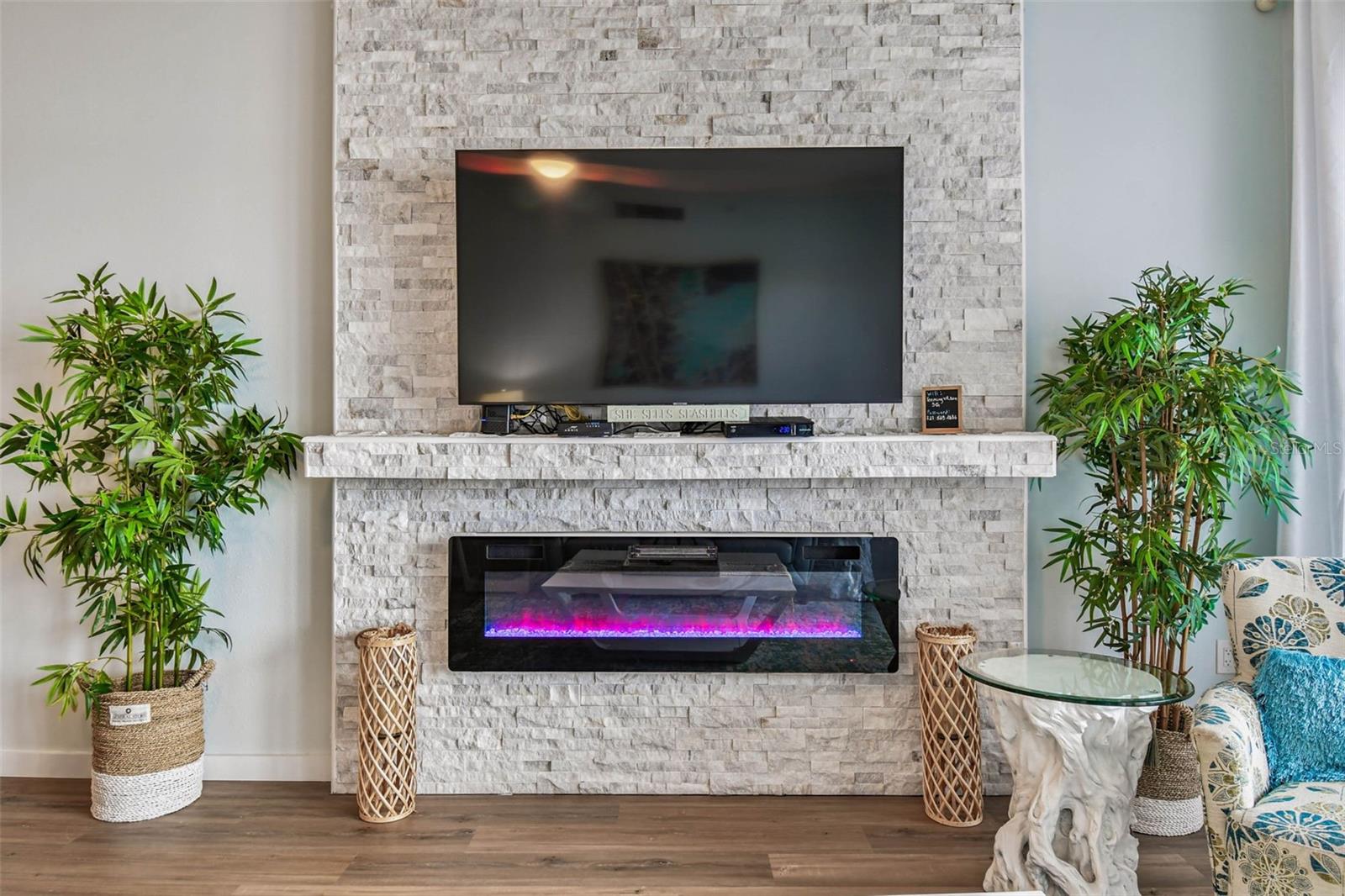 Electric fireplace provides year-round ambiance