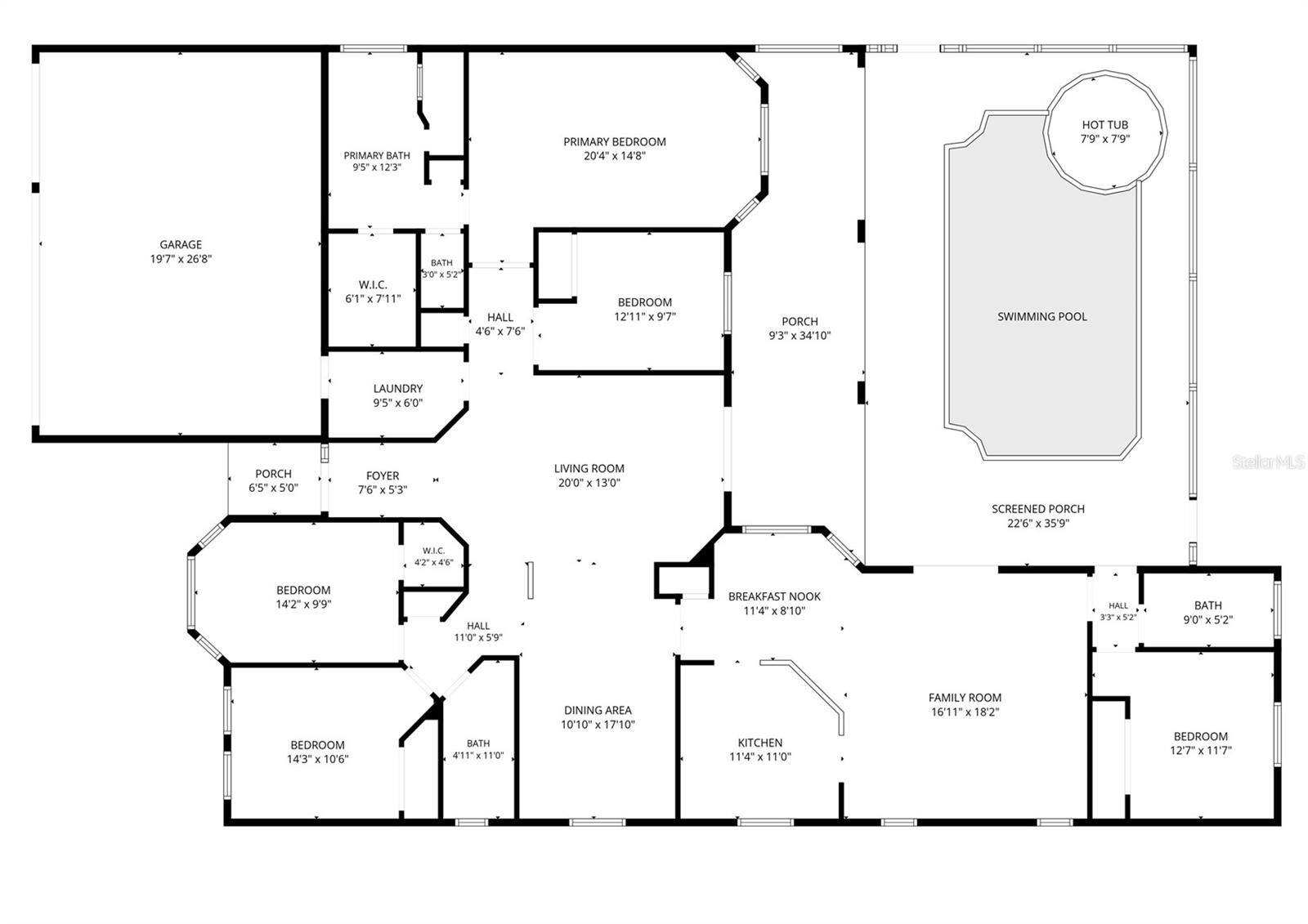 Bedroom, Family Room, Living Room, Kitchen, Kitchenette, Dining Room, 3 Full Baths, 3 Car Garage