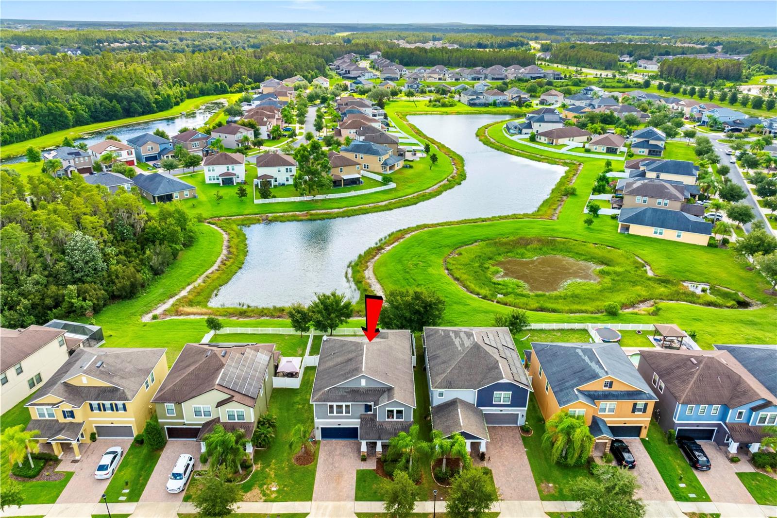 Aerial shot of house front