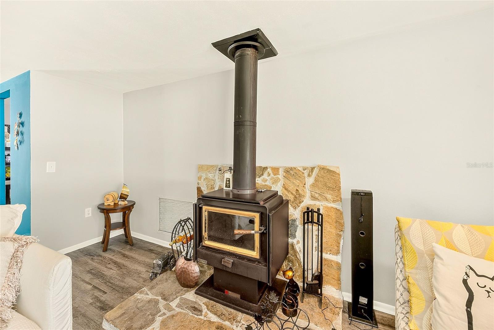 Wood burning fireplace