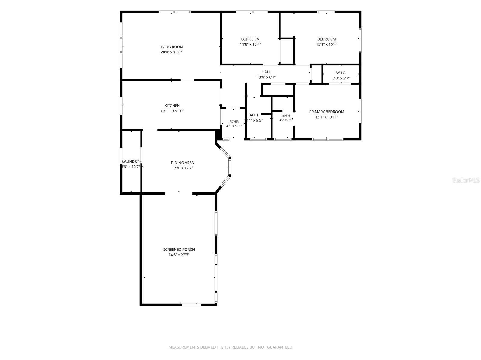 Main House Floorplan 1,595 SF - 3 Bedrooms, 2 Bathrooms