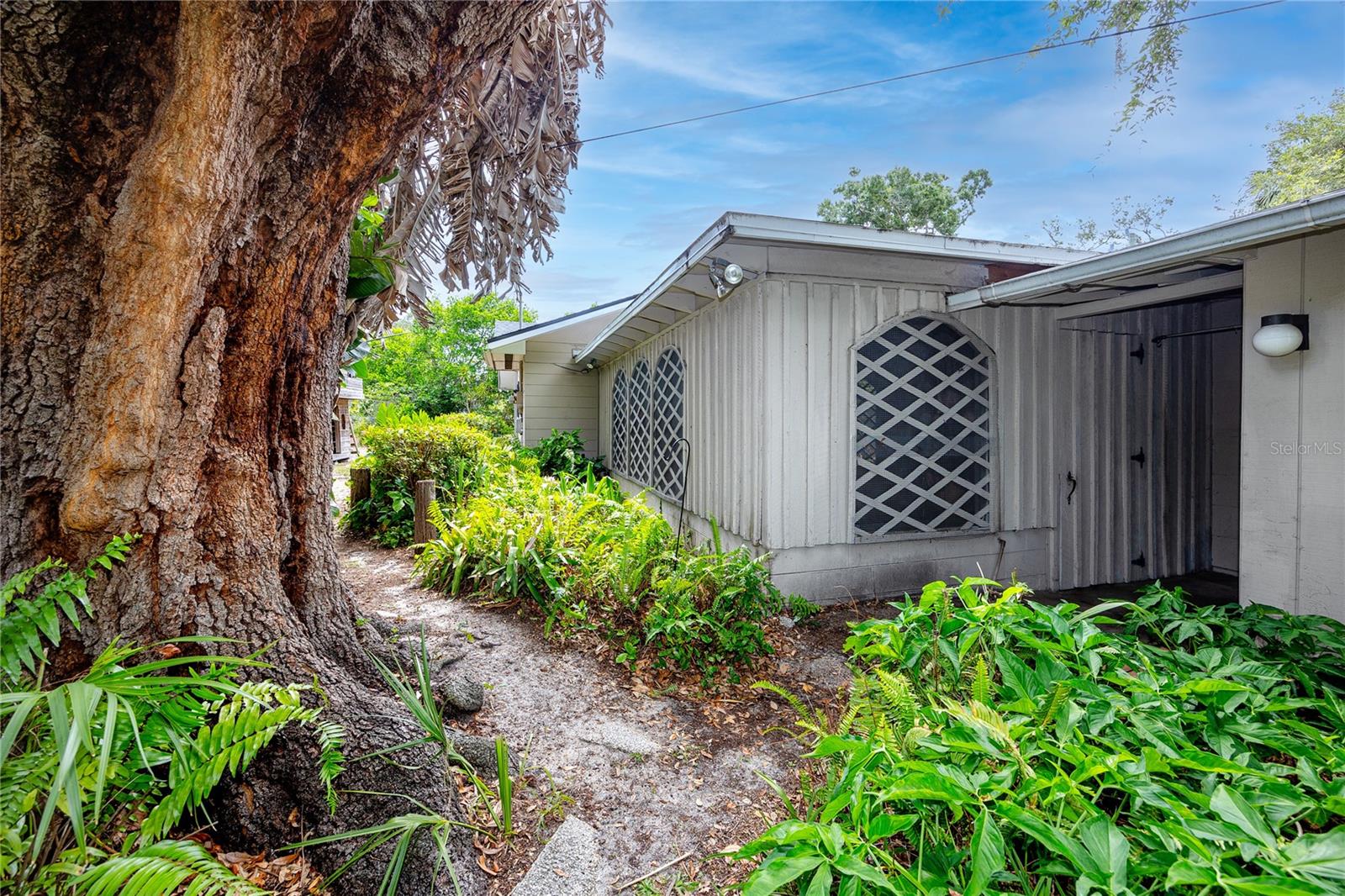Backyard view of attached covered Porch/Breezeway beween houses