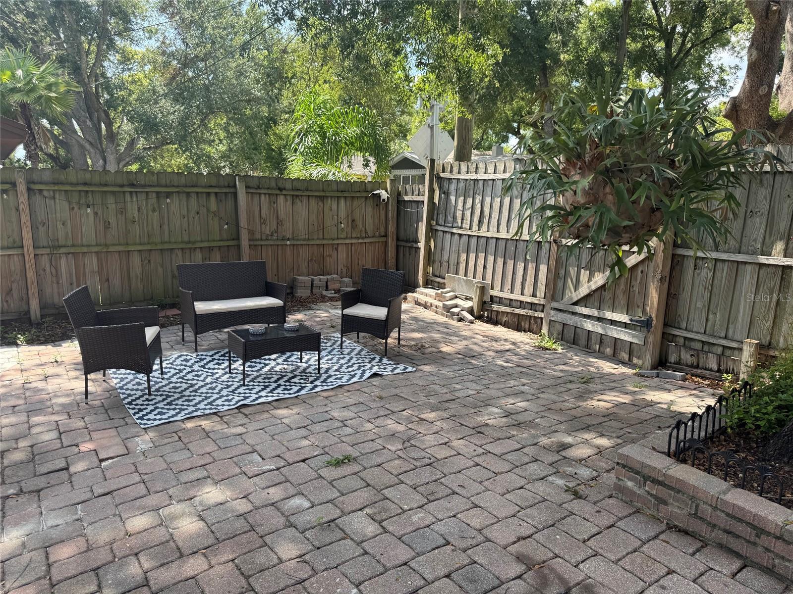 Private fenced backyard