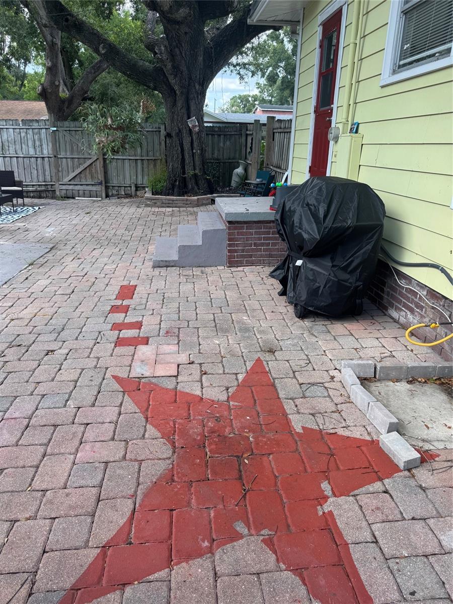 Paved walkway throughout backyard