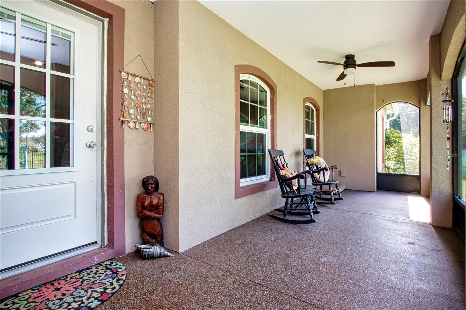 Front entrance has  Spackle Chip treated concrete floor