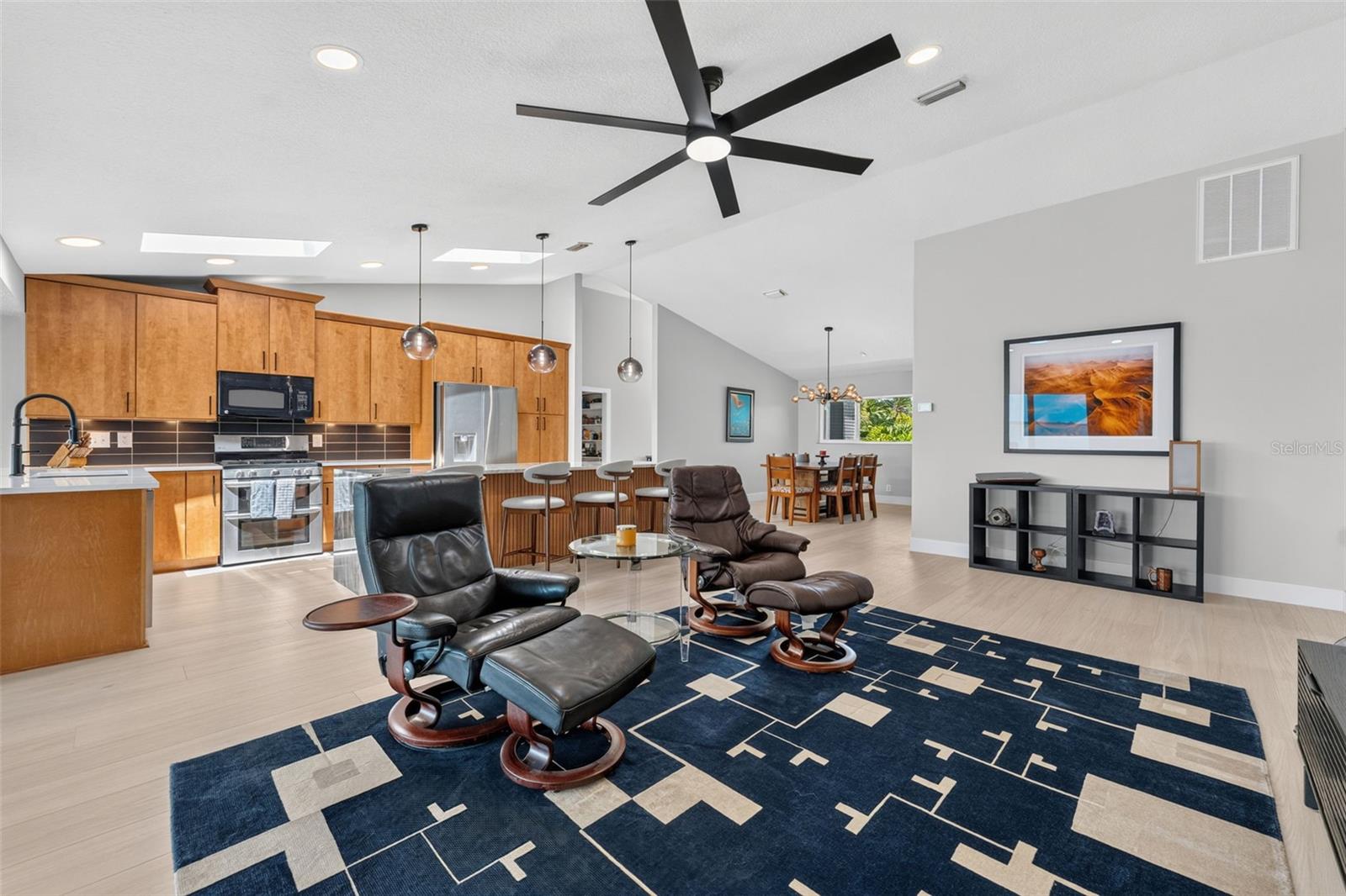 Family room with new ceiling fan