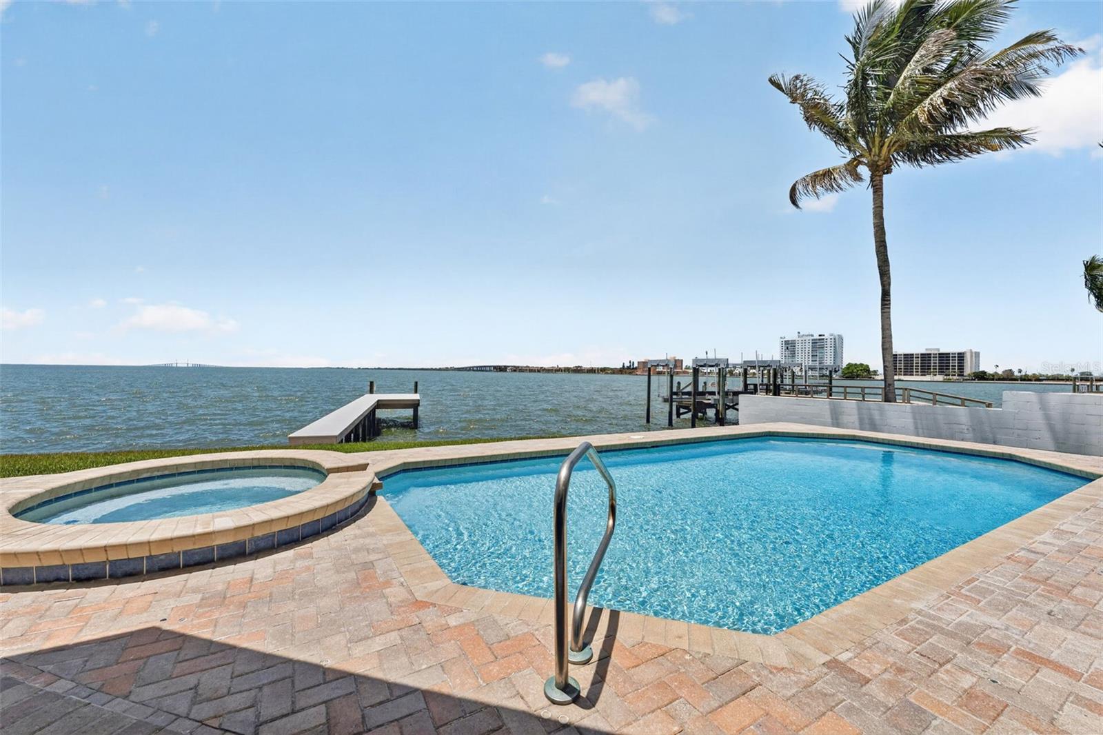 Saltwater pool with breathtaking open water views, creating a perfect spot for swimming and relaxation.