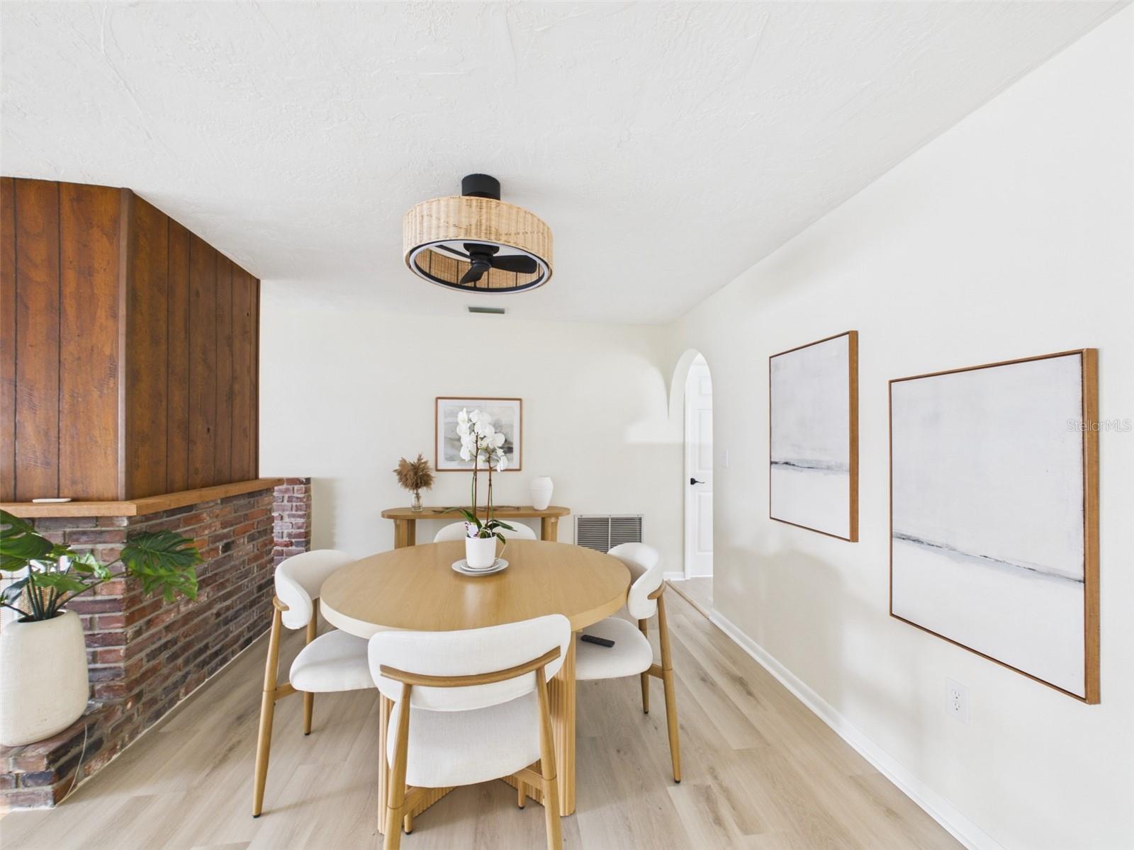Dining area with brand new light fixture/fan