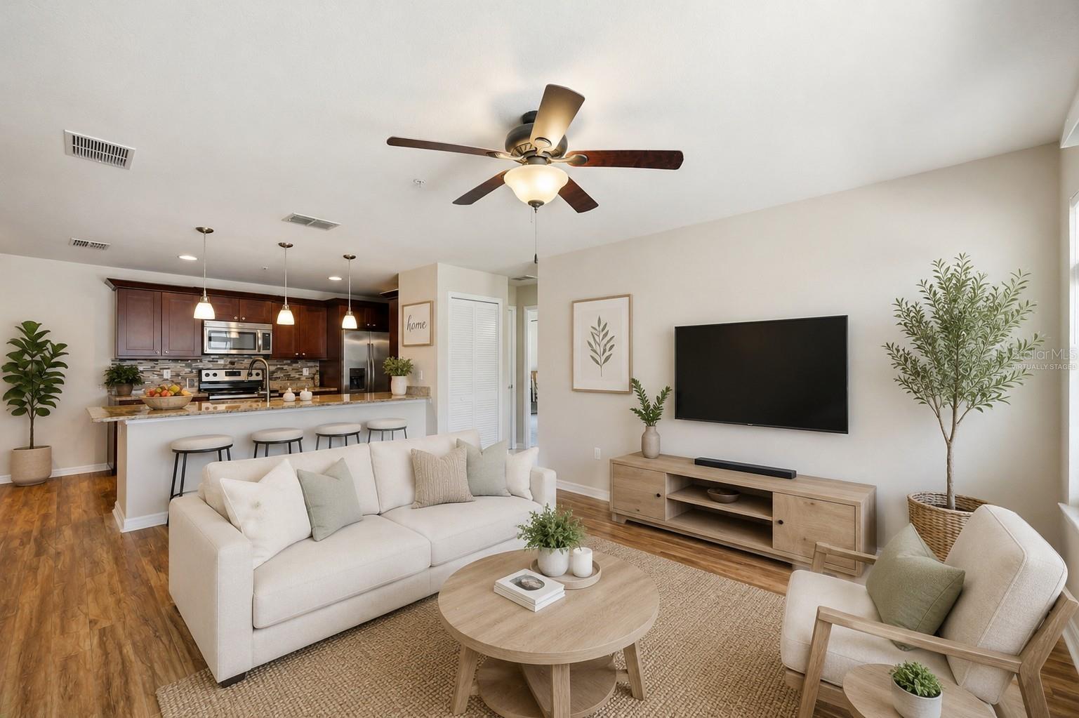 Virtually staged living room.