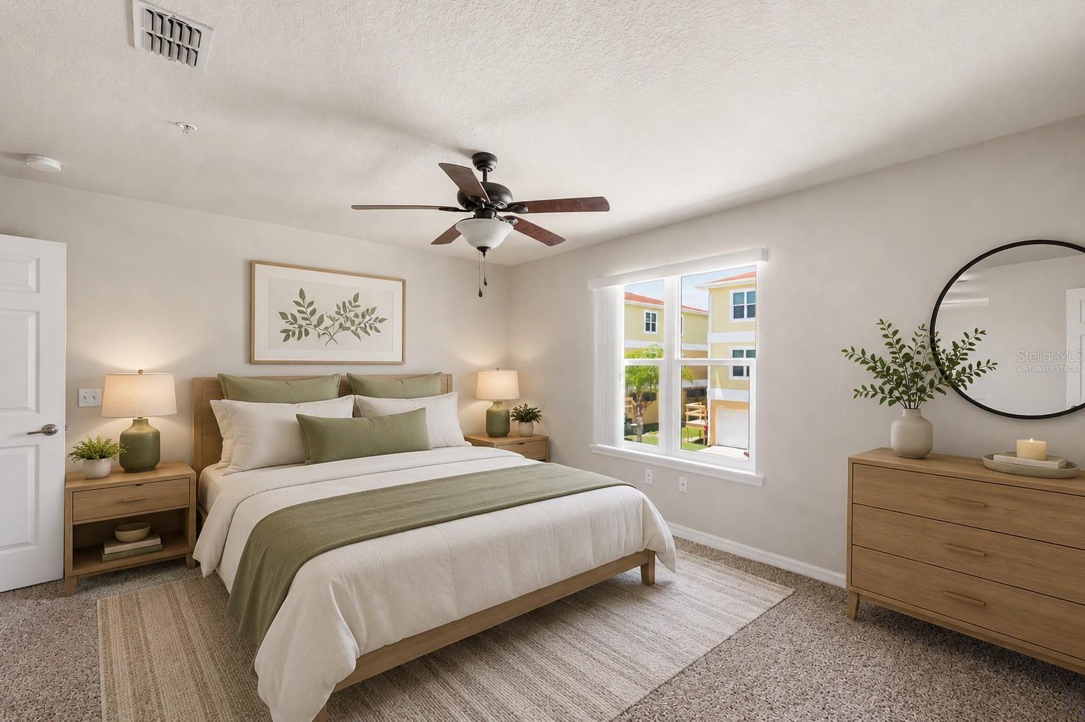 Virtually staged primary bedroom.