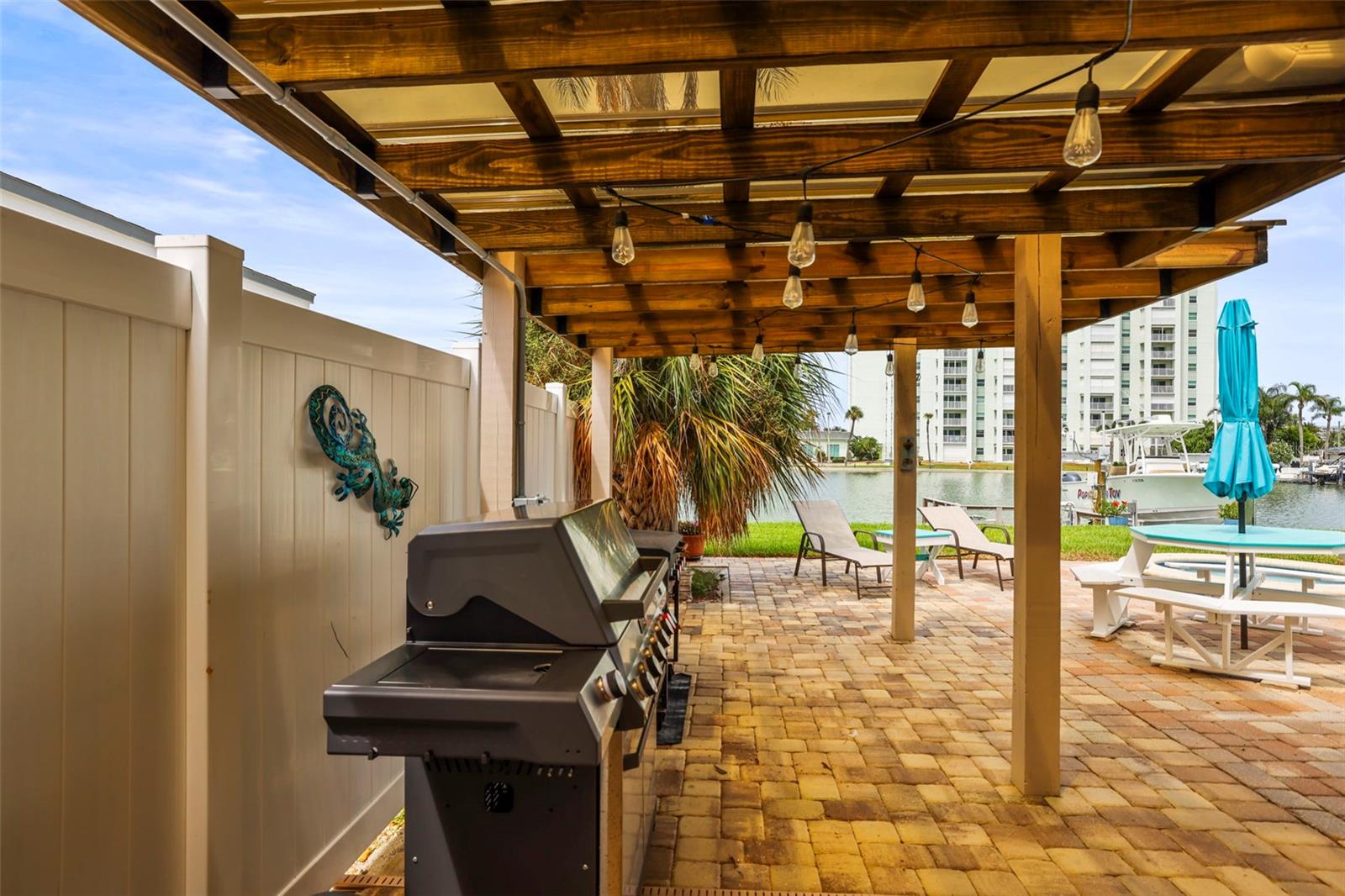 Outdoor covered patio from the grill.