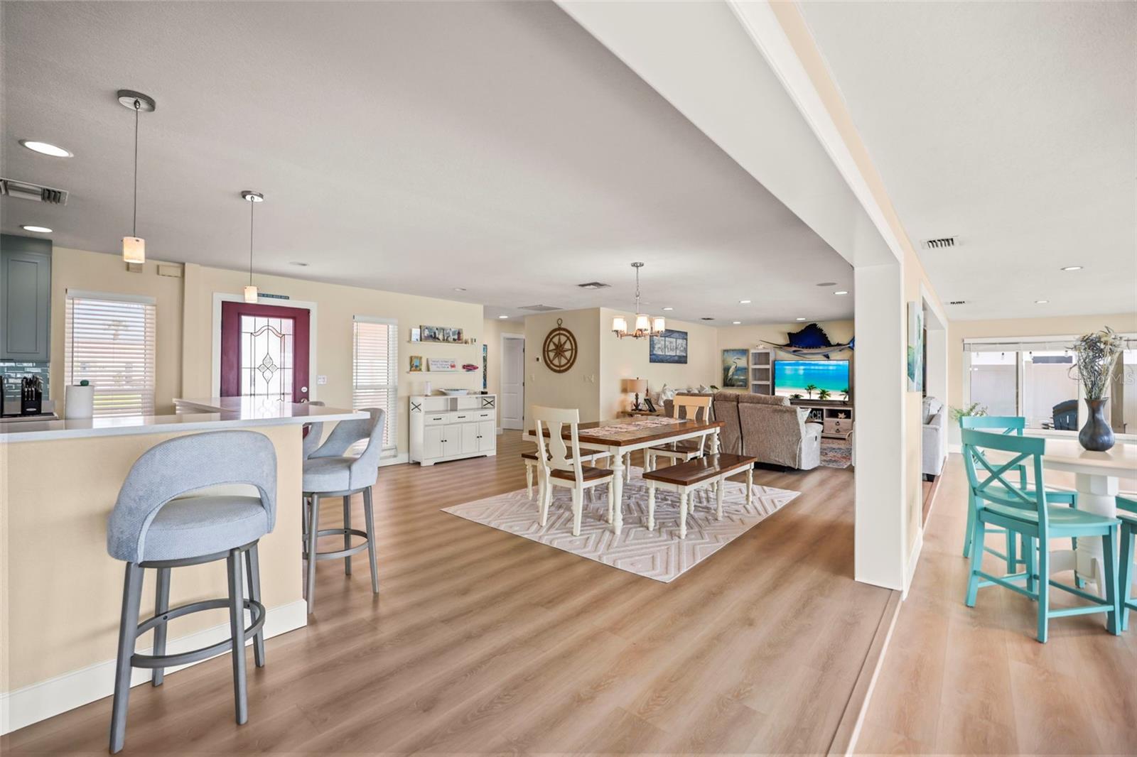 Dining room and kitchen breakfast bar.