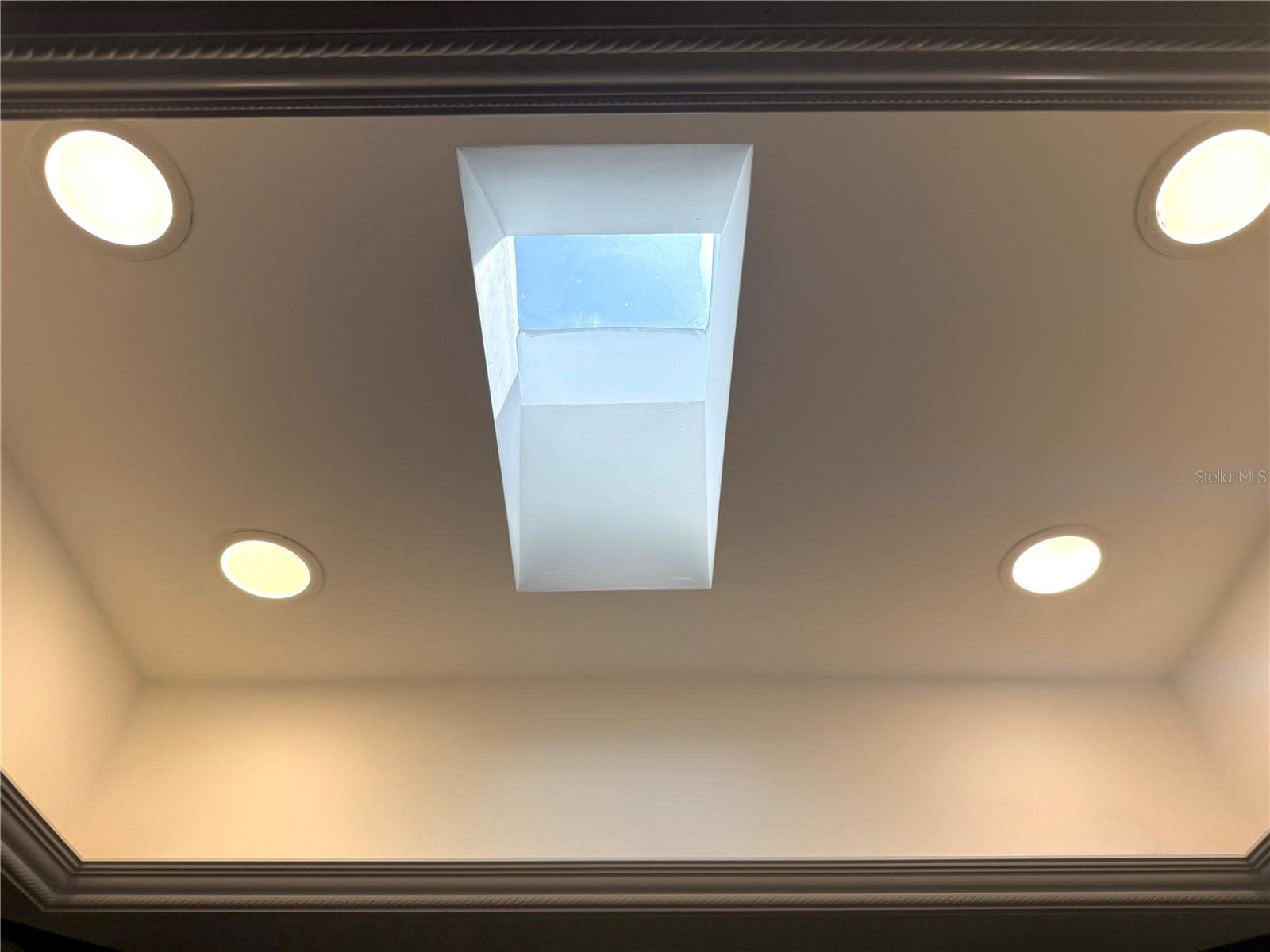 Coffered ceiling w/ recessed lighting