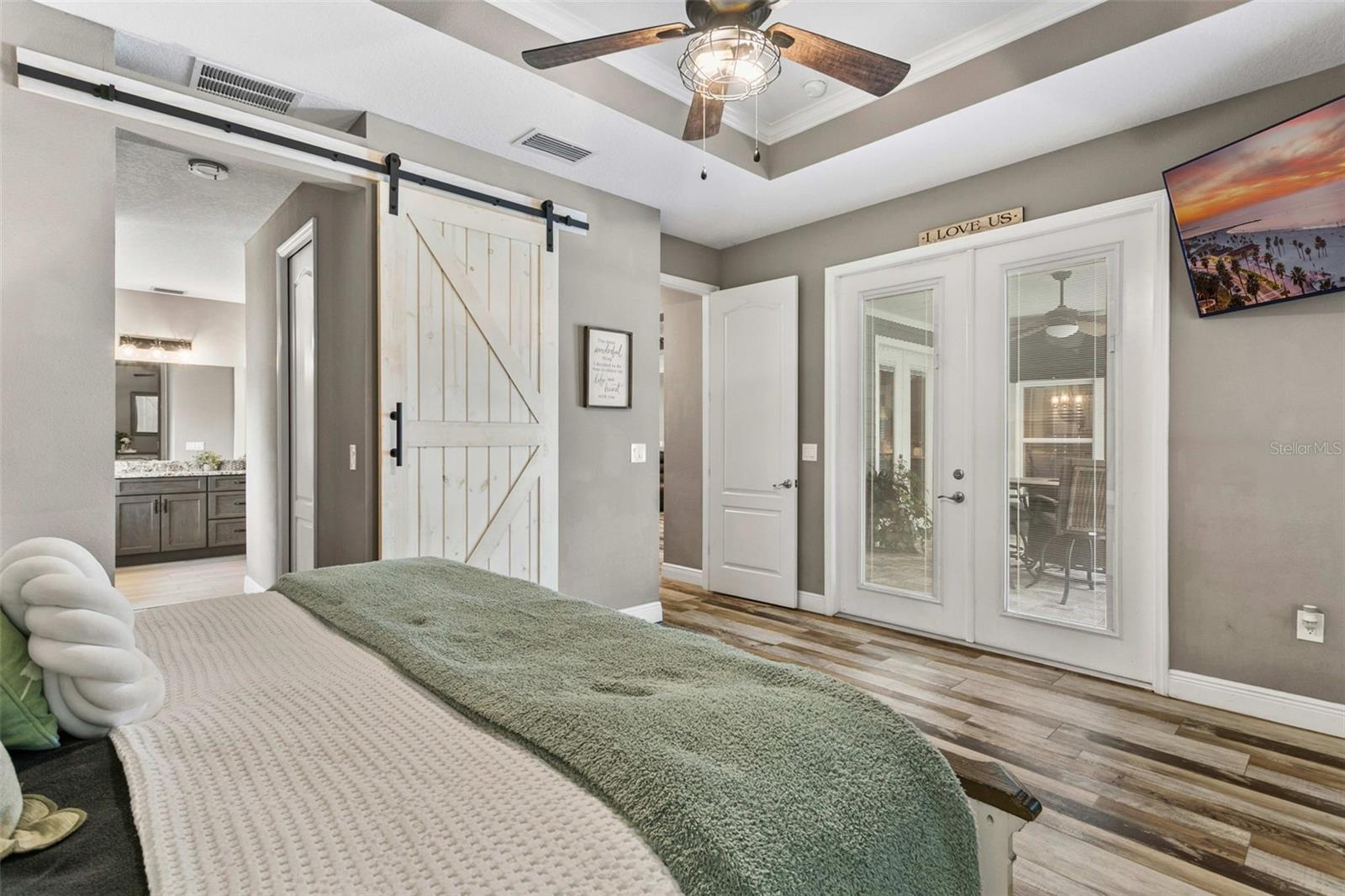 Luxurious primary suite featuring tray ceilings, abundant natural light, and a peaceful retreat.