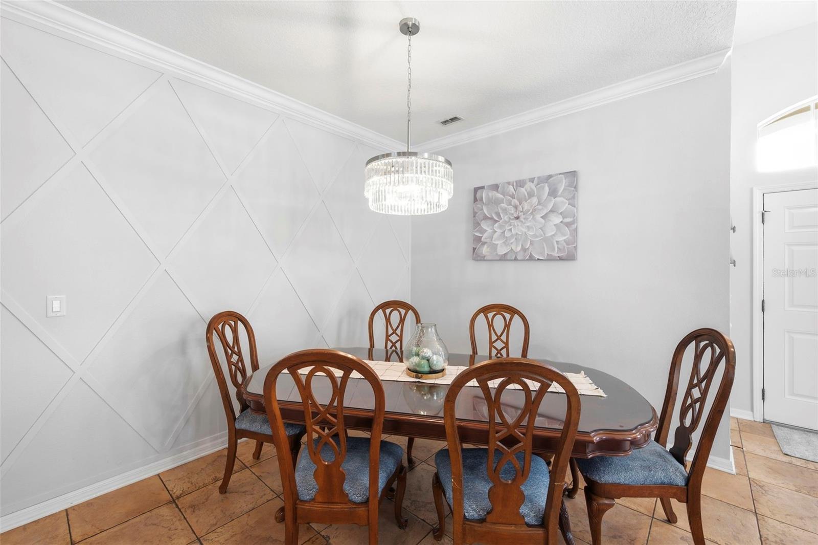 Custom woodwork on accent wall.