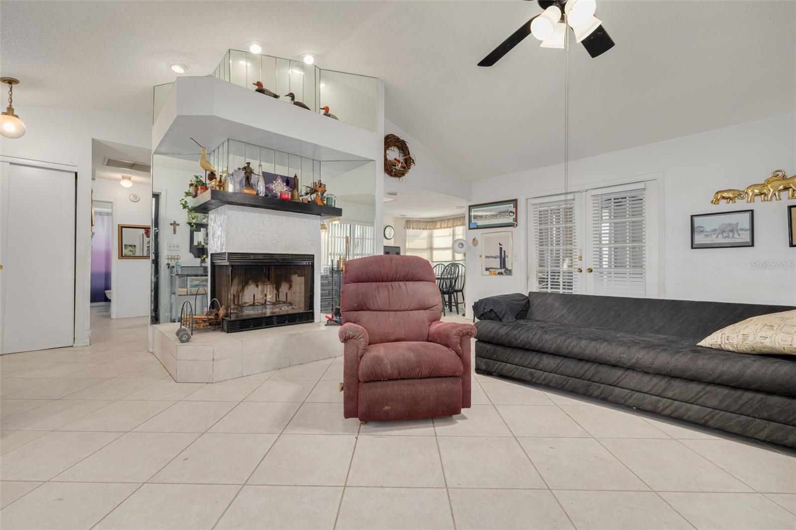 Living room view of fireplace