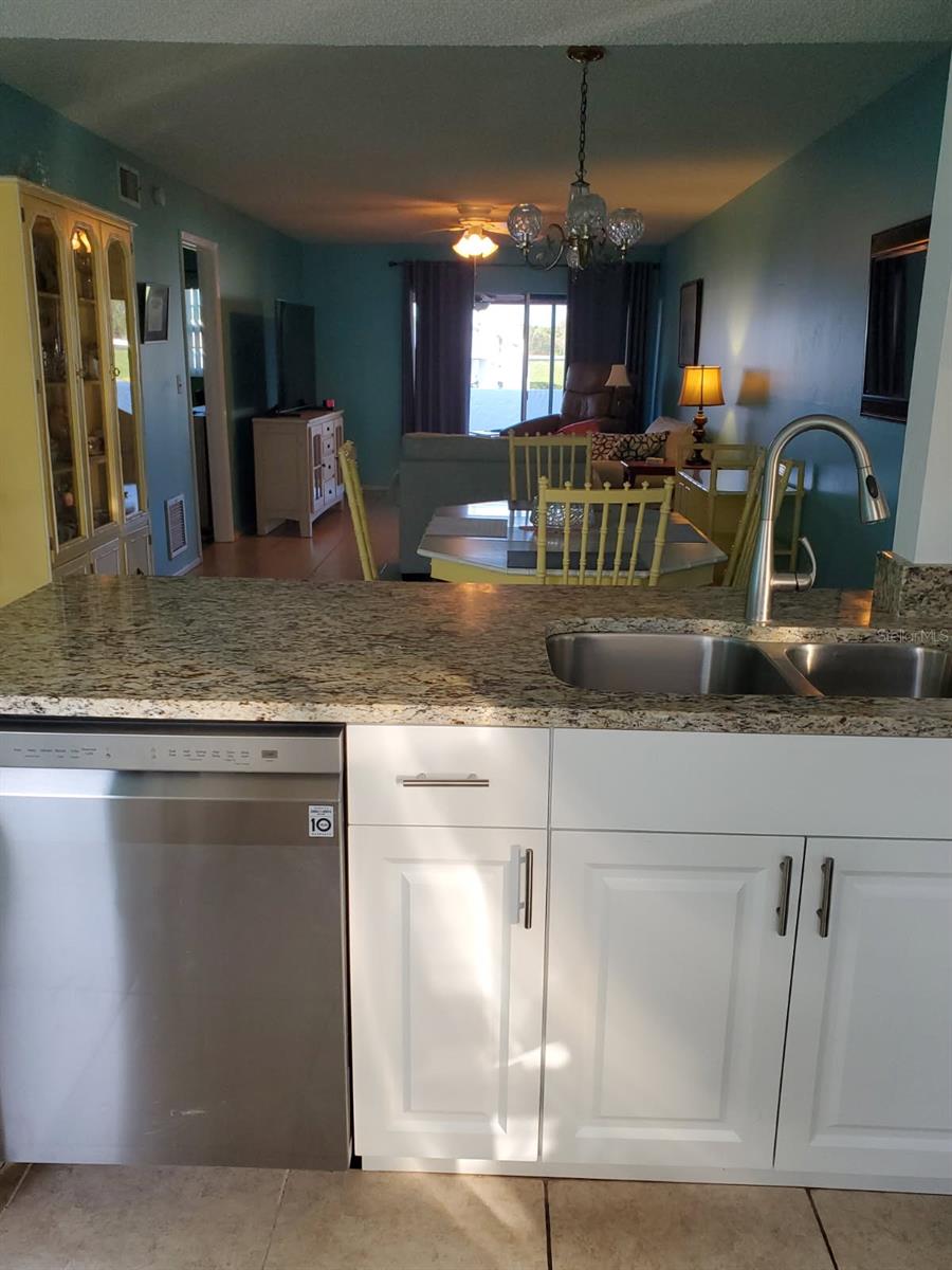 Kitchen overlooking dining'